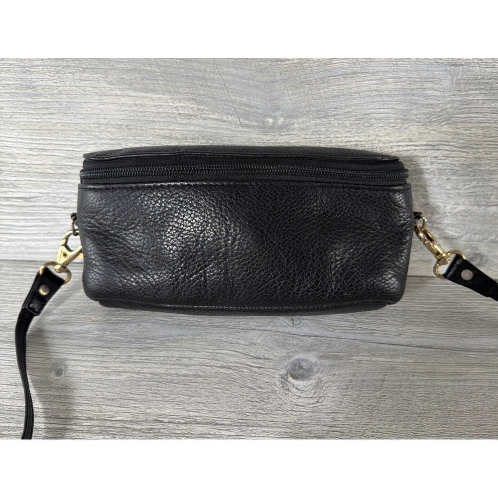 Vtg Levenger Genuine Leather Belt Bag Wallet Shoulder Strap Pouch Black Unisex